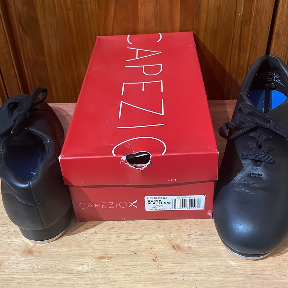 Capezio Flex Master Tap Shoes Size 11.5 W Black Leather NEW - Picture 3 of 4